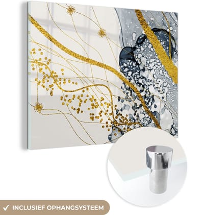 MuchoWow® Glasschilderij 40x30 cm - Schilderij acrylglas - Abstract - Goud - Natuur - Kunst - Foto op glas - Schilderijen