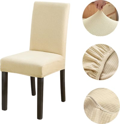 Winkrs | Stoelhoes voor Eetkamerstoel - Gebroken Wit/Beige - Blokjes - Universele Elastische Hoes voor Stoelen