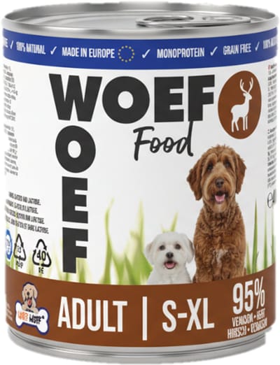 Woef Woef Adult - Natvoer Hond - Hondenvoer - Hert - 24 x 200g - Hypoallergeen - Graanvrij