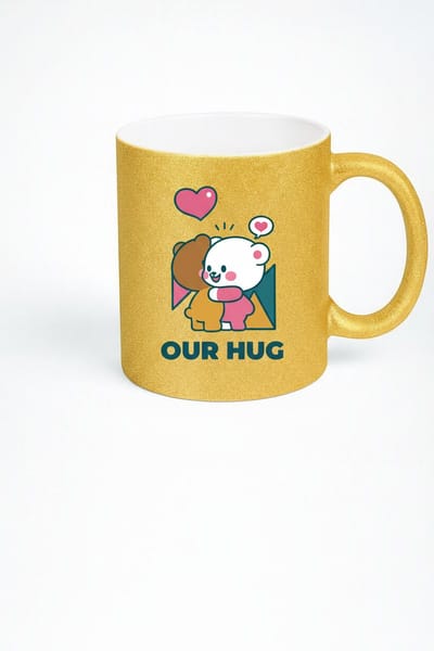 Gouden Glitter Mok met Knuffelende Beren - 'Our Hug' Liefdesbeker Cadeau