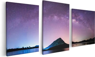 Artaza Canvas Schilderij Drieluik Melkweg Bij Een Berg In Thailand - 120x60 - Foto Op Canvas - Canvas Print