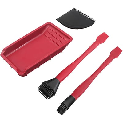 Kit d'outils de colle pour le travail du bois, Kit de colle en Silicone, brosse étroite, brosse large, pelle fine en Silicone souple 4 pièces rouge