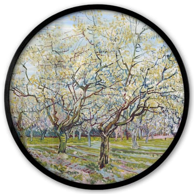 Poster in lijst Rond - Fotolijst 40x40 cm - Posters - Boomgaard in bloei - Vincent van Gogh - Ronde posterlijst zwart - Decoratie - Wanddecoratie woonkamer - Muurdecoratie slaapkamer