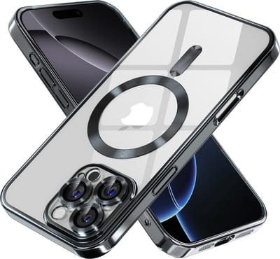 Hoesje Geschikt voor iPhone 16 Pro Magsafe hoes - Lens beschermer – backcover – Transparant/Zwart