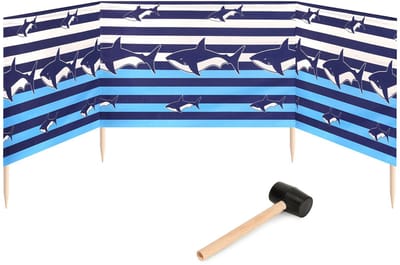 Garronda 4m Strand Windscherm Met Stokken - Windscherm Strand – Windscherm – Rubberen hamer – Strepen/Haaien – GD-EX-Wb-4m