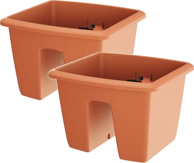 2x Kunststof balkon plantenpotten/bloempotten terracotta 29 cm - Tuin en balkon decoratie plantenpot/bloempot