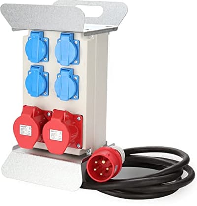 Stroomverdeler voor Bouwplaats, 2 x 16 A CEE, 400 V + 4 x 230 V, IP44, met Kabel en Stekker