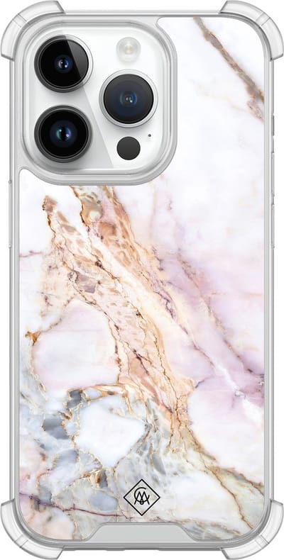 Casimoda® hoesje - Geschikt voor iPhone 14 Pro - Parelmoer Marmer - Shockproof case - Extra sterk - Siliconen/TPU - Multi, Transparant