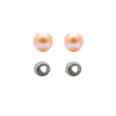 2 paar oorbellen-allergievrij -Synthetische parel- grijs- 6 mm- Champagne- 8 mm-Charme Bijoux