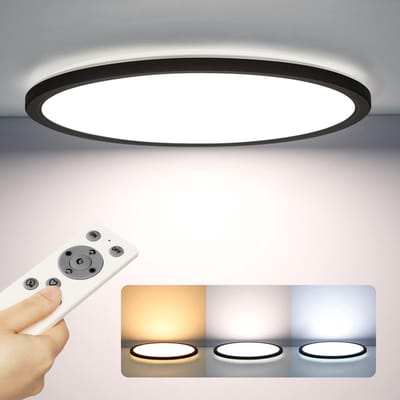 Epochaglo LED Plafondlamp Rond Zwart – 24W, 2400 lm, Dimbaar, Afstandsbediening, 3000K-6000K – Modern Ultra Plat – Voor Slaapkamer, Woonkamer, Badkamer