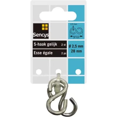 Sencys S-haak - Gegalvaniseerd - Gelijk - Diam. 2,5x28mm - 2 Stuks