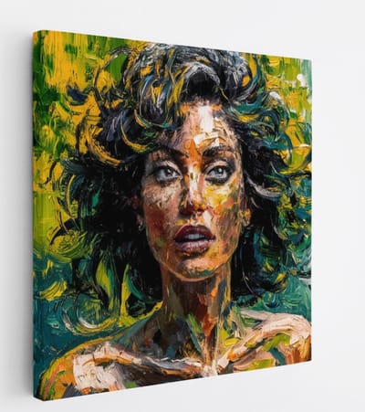 Saammp Canvas Schilderij - Vrouw - Kleurenexplosie - Groen - abstract - 20x20 - Foto op canvas - Wanddecoratie - Muurdecoratie Woonkamer - Slaapkamer decoratie - Canvas Print