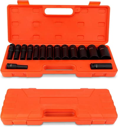 EGoods - Slagmoersleutelset 15-delig 1/2 Inch van Koolstofstaal voor Werkplaatsgebruik met Diepe Slagdoppenset