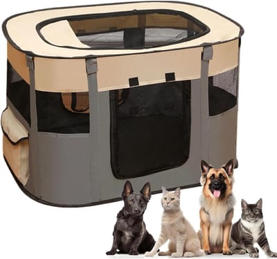 Huisdieren Box - Dierenverblijf Opvouwbaar - Reizen Met Huisdier - Verbeterde Ventilatie - 80 x 60 x 55 cm - Grijs