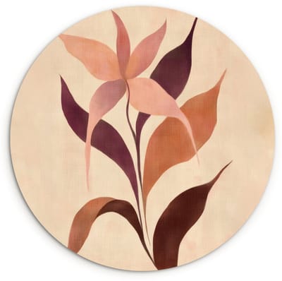 WallCircle® Wandcirkel 120x120 cm - Muurcirkel Minimalistisch - Bloem - Bladeren - Beige - Muurdecoratie woonkamer - Wanddecoratie slaapkamer - Kamer decoratie accessoires - Ronde schilderijen XXL