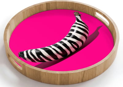 Dienblad rond 40x40 cm - Schootdienblad hout - Banaan - Zebraprint - Roze - Borrelplank rechthoek - Plateau houten dienbladen