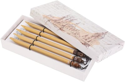 Dailygoods- Kalligrafiepen - Bamboe Kroontjespen - 5 Stuks - Vintage Handgemaakt - Geschenkdoos - Ideale Maat 18 cm - Dip Pen