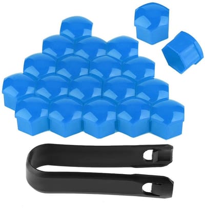 Dailygoody - Universele Wielmoerkappen - 20 Stuks 17mm met Verwijdertool - Blauwe Nylon PA66 - Auto Accessoires - Bescherming voor Wielmoeren - Geschi...
