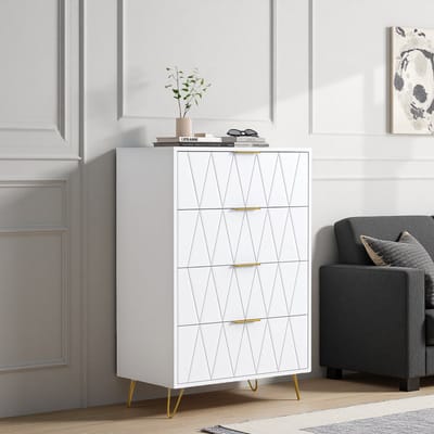 Ladekast - Opbergkast met 4 lades - Moderne stijl - Geschikt voor woonkamer, slaapkamer, hal - Wit