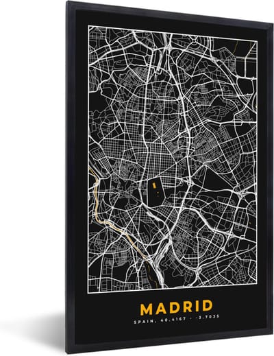 Fotolijst incl. Poster - Madrid - Goud - Plattegrond - Stadskaart - Kaart - 40x60 cm - Posterlijst