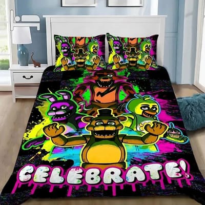 3D Print Freddy F-Fnaf Beddengoed Set Five Nights Dekbedovertrek Set Met Kussensloop 3 Delen Dekbedhoes Slaapkamer Decor AU Queen(210*210cm)3pcs
