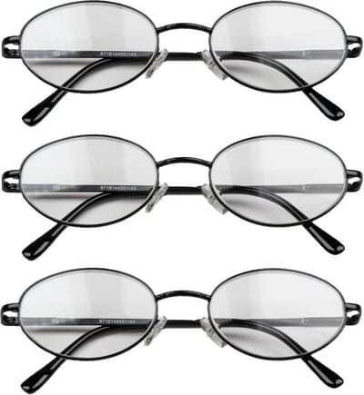 Melleson Eyewear - Leesbril Zwart Metaal - +1.00 - 3 stuks - Rechthoekig Montuur - Inclusief Pouch - kwaliteit - comfort