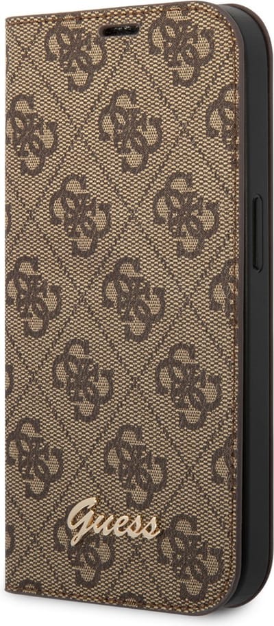 Guess Telefoonhoesje met Polycarbonaat en TPU Bescherming - Bruine Boek Case geschikt voor iPhone 14 Pro