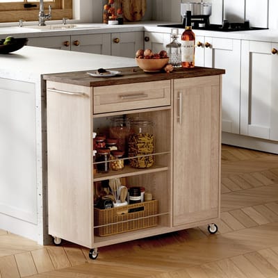 HAUSS SPOLE Keukenkast - Rolbare Keukenwagen Met Lade En Opbergruimte - Voor Keuken En Eetkamer - MDF - 90x40x90 Cm - Naturel