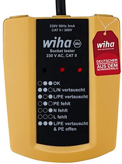 Sockettester 230 V AC met 2 AAA-batterijen - CAT II - Zwart/Geel