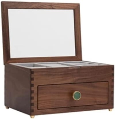 Sieradendoos - Juwelendoosje opbergdoos - Sieraden organiseren - Transparant glazen deksel - 247 cm breed - Houtkleurig