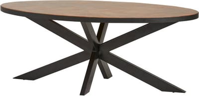 Eettafel Mangohout visgraat ovaal met metalen rand 240x105 cm | Meubelplaats