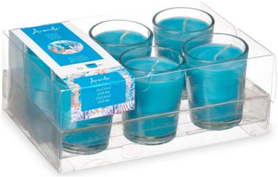 Arte regal geurkaarsen - 6x - zeebries/ocean geur - blauw - 8 branduren - in glas - aroma kaars