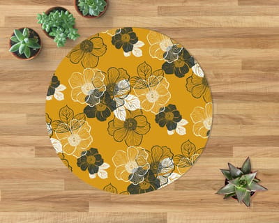 Coloray Vloerbeschermer - Bloemomtrek Stoel Mat - 100x100 cm - Geel Vloerbeschermer Harde Vloer - Motif Vloerbeschermer - Mótif Bureaustoelmat - Ronde Mat - Natuur Thema