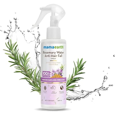 Mamaearth Rozemarijnwater Anti-Haaruitval Spray Met Methi Dana Voor Sterker Dichter Haar 200 ml Met 24H Pluiscontrole Gladde Glans white