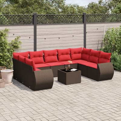 vidaXL - 10-delige - tuinbankset - met - kussens, - bruin - polyrotan