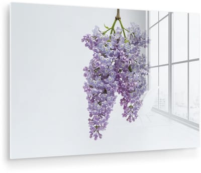 ® Glasschilderij 180x120 cm - Schilderij acrylglas - Een hangende seringen tros - Foto op glas - Muurdecoratie woonkamer - Wanddecoratie slaapkamer - Schilderijen