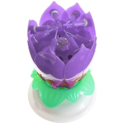 Bougie d'Anniversaire - Romantique - Fleur Double Lotus - Musical - Violet - Rotatif violet