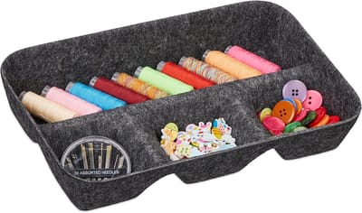 Famanu – Lade organizer - bureau organizer - HxBxD: 5,5 x 29,5 x 19 cm - 4 vakken - vilten mandje - sorteerbak - donkergrijs