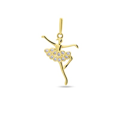 New Bling 9NBSAM-G230378 Gouden Hangertje Ballerina - 14 Karaat Bedeltje - Ballerina 16,9x10,8mm - Zirkonia - Goud
