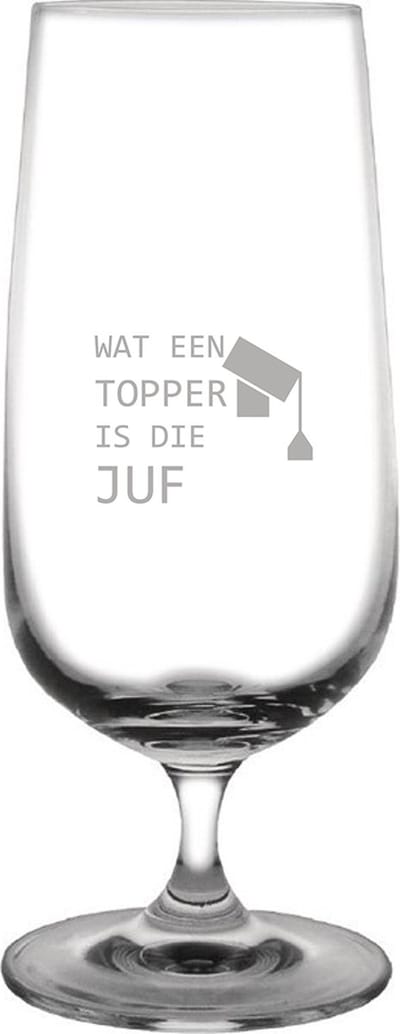 Gegraveerde bierglas op voet 41cl Wat een topper is die juf