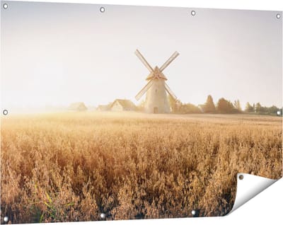Gards Tuinposter Windmolen in het Veld - 120x80 cm - Tuindoek - Tuindecoratie - Wanddecoratie buiten - Tuinschilderij