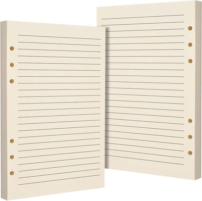 Lined Loose Leaf Paper A5 6 Gaten, Beige - Navullingen voor A5 Ringbanden, Perfect voor Notities, Planners en Budgettering - Set van 2 (80 Bladen)