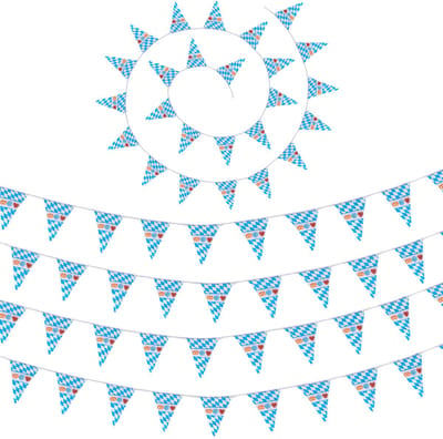 dressforfun - Vlaggenketting met ruitpatroon blauw-wit en motieven - Set van 5 - Verkleedkleding carnaval - Halloween -Verkleden - Feestkleding - Carnavalskleding - Feest - Partykleding