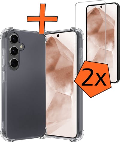 Hoes - Met Screenprotector - 2 Stuks - Geschikt voor Samsung Galaxy A55 - Sterk & Shockproof - Siliconen Case - Back Cover - Telefoon Hoes - Shock Proof - Transparant