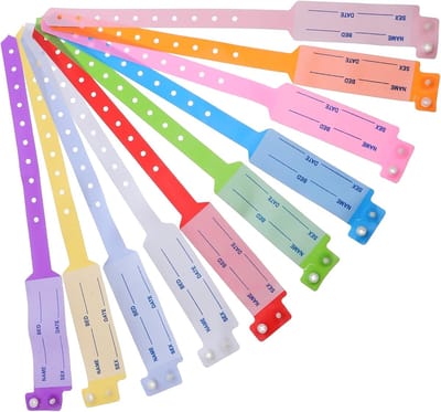 Identificatie Polsbandjes - Ziekenhuis Bandjes - Patiënt Herkenning - Beschrijfbaar Label - 100 Stuks - Multicolor