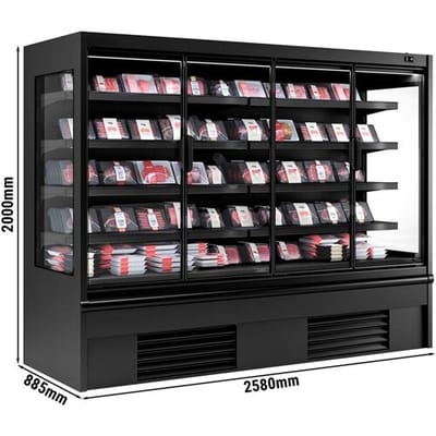 GGM Gastro Wandkühlregal - 2580mm - 1408 Liter - mit 4 doppelt verglasten Flügeltüren & 4 Ablagen Zwart