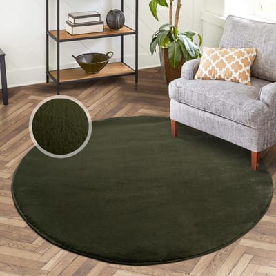 Dailygoods - Hoogpolig Effen Tapijt Basilicum 160 x 160 cm Rond