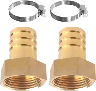 2 Stuks 1 Inch IG Messing Slangbuis, Slang Schroefverbinding met Vrouwelijke Draad, Adapter voor Slangverbinding, Inclusief 2 Slangklemmen voor Betrouwbare Bevestiging