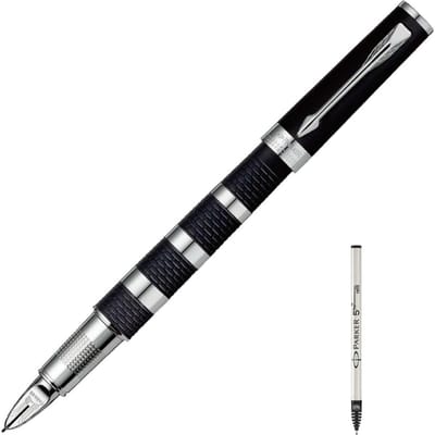 PARKER 5th Ingenuity Zwart Rubber Metaal CT Fijne Punt Pen met Navulling Cadeaudoos Luxe S11201732 RS2 & Waterbasis Set, Inbegrepen, Cadeau, black