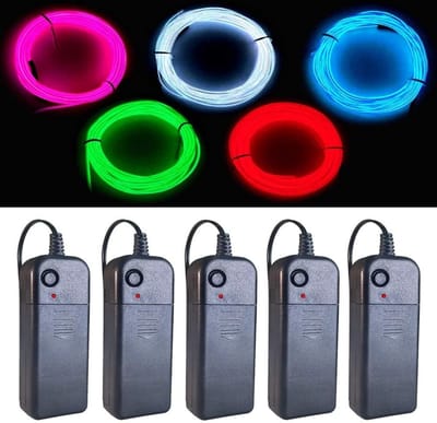 EL Wire 5 kleuren, 2,7 m neon lichtdraad, 5 stuks ruisonderdrukking met batterijpakket (groen, blauw, rood, wit, roze) voor Kerstmis-decoraties, doe-het-zelf kostuum